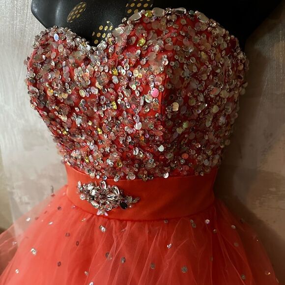 MORI LEE PAPARAZZI Ball Gown In Coral Pink Prom NWT - Picture 11 of 17